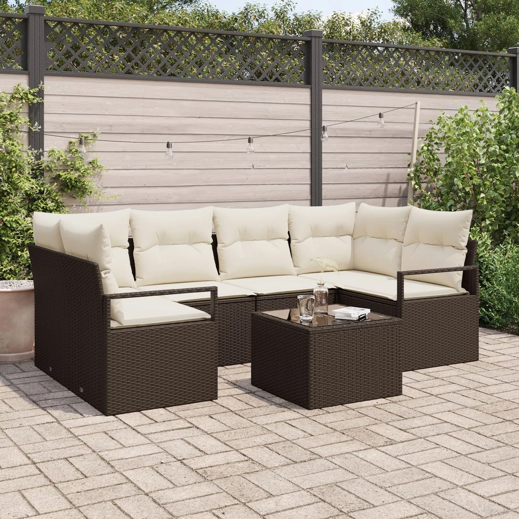 vidaXL Set de canapele pentru grădină 7 pcs Maro și Crem