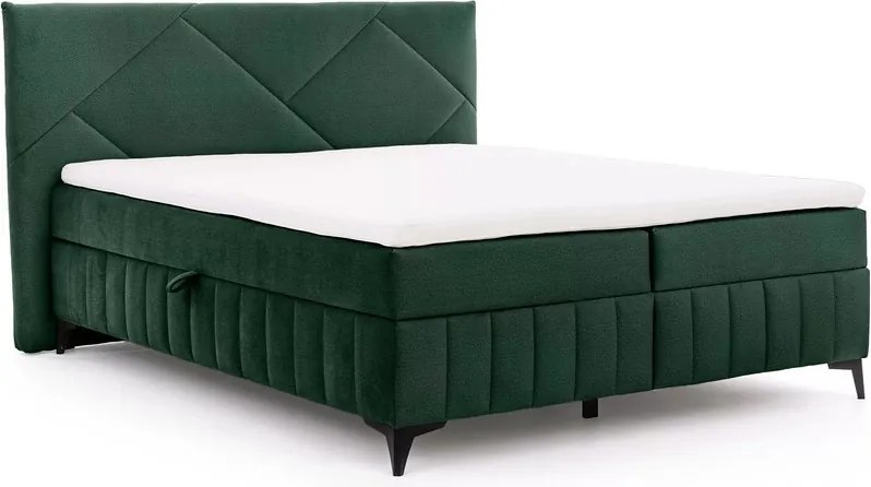 Pat boxspring Wasil 160x200 cu spațiu de depozitare - catifea verde hidrofobă Element 12