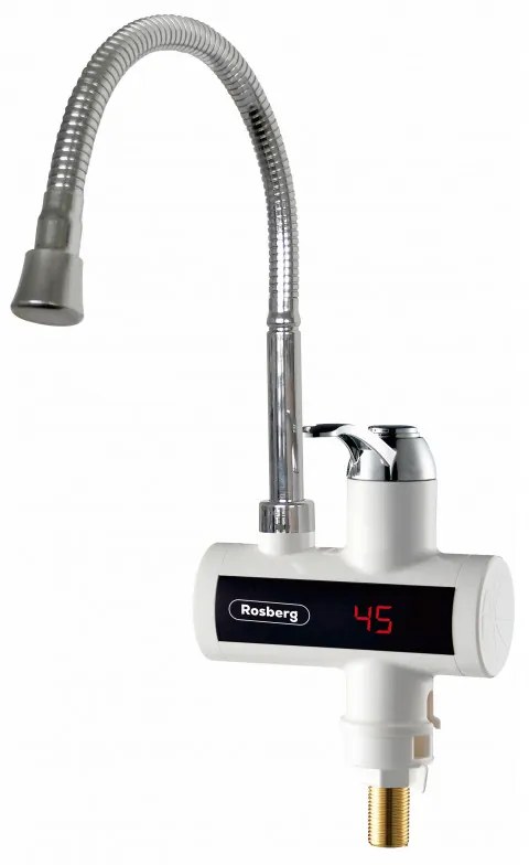 Incalzitor de apa instant cu pipa flexibila Rosberg R57100BFW, 3600W, Cu display, Pana la 60°C, Pentru blat, Alb