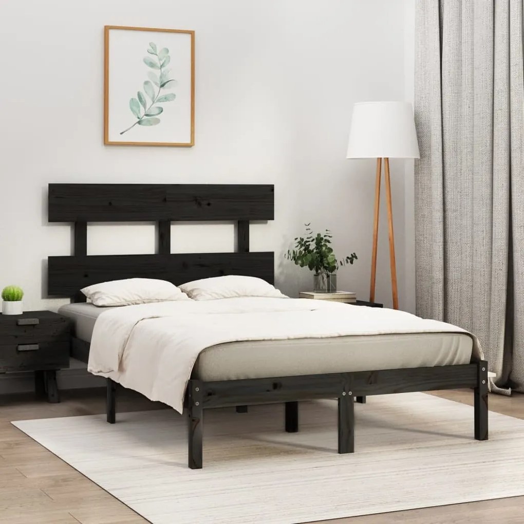 3104657 vidaXL Cadru de pat, negru, 140x190 cm, lemn masiv