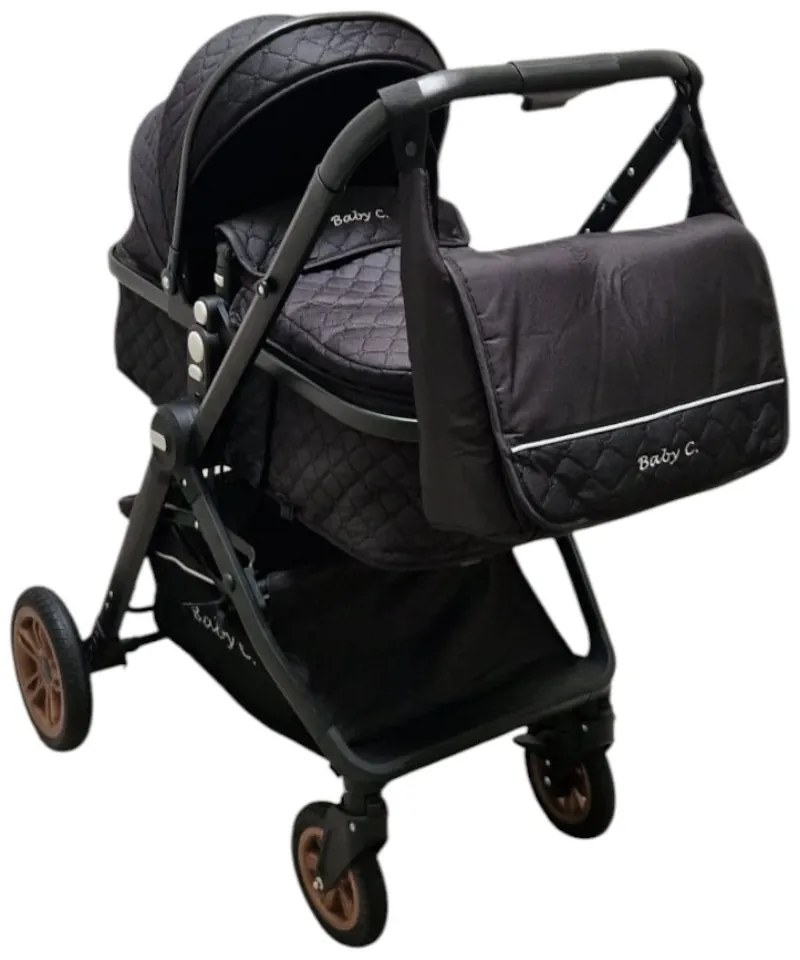 Carucior nou nascuti 2 in 1 Baby Care X2S, Maner reversibil, Cu geanta bebe, Amortizoare, Roti din cauciuc plin AVE, Spatar reglabil 3 trepte, Plasa