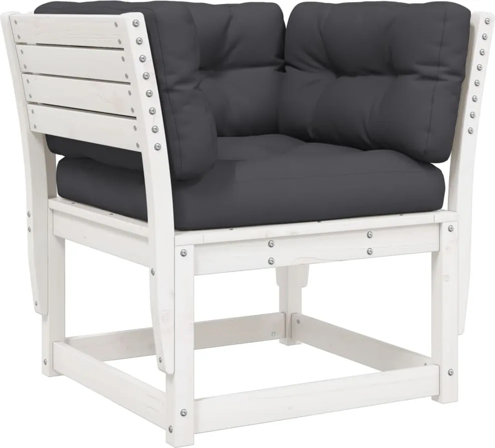 vidaXL Canapea grădină cotieră cu perne, alb, lemn masiv de pin