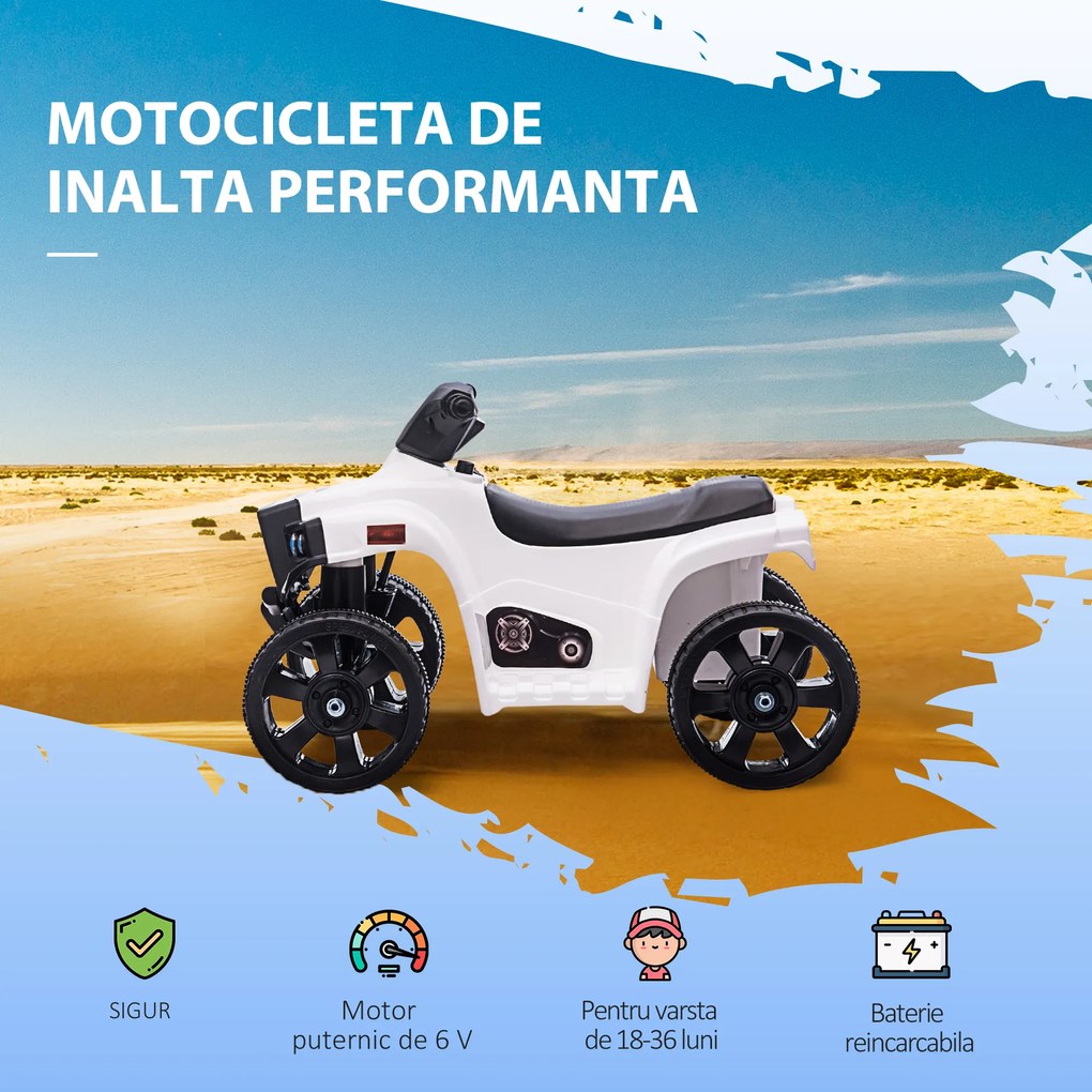 ATV electric pentru copii HOMCOM, lumini si claxon, negru/alb | Aosom Romania