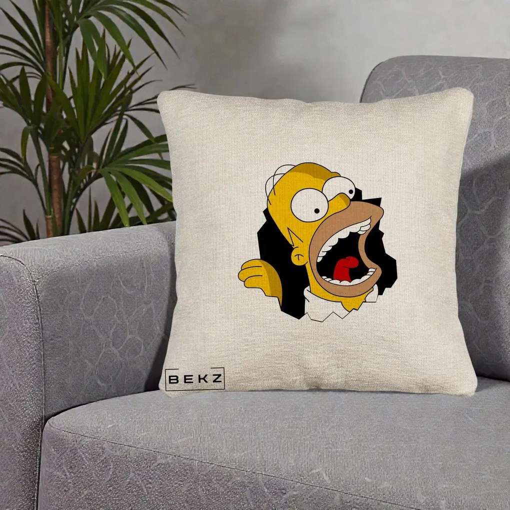 Perna Personalizata Homer Simpson Surpriza, 40x40 cm, Bej Canapea, Husa Detasabila, Perna Inclusa, BEKZ®