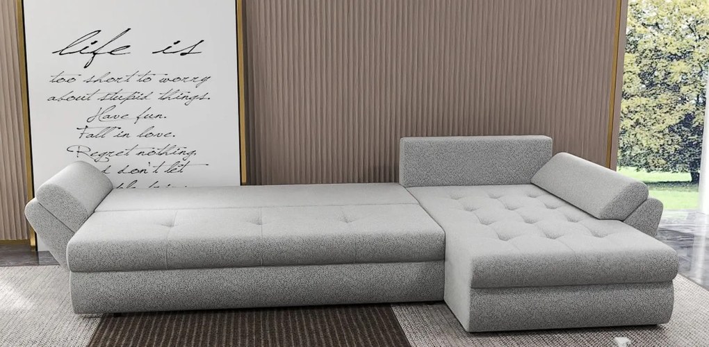 Colțar extensibil dumonde cu ladă de depozitare si sezut confortabil din spuma high-density, Loana XL Euphoria Dove 335x185 cm
