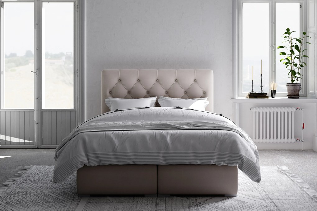 Pat matrimonial Boxspring 140 cm Ronda (crem) (cu sp. depozitare). 1020371