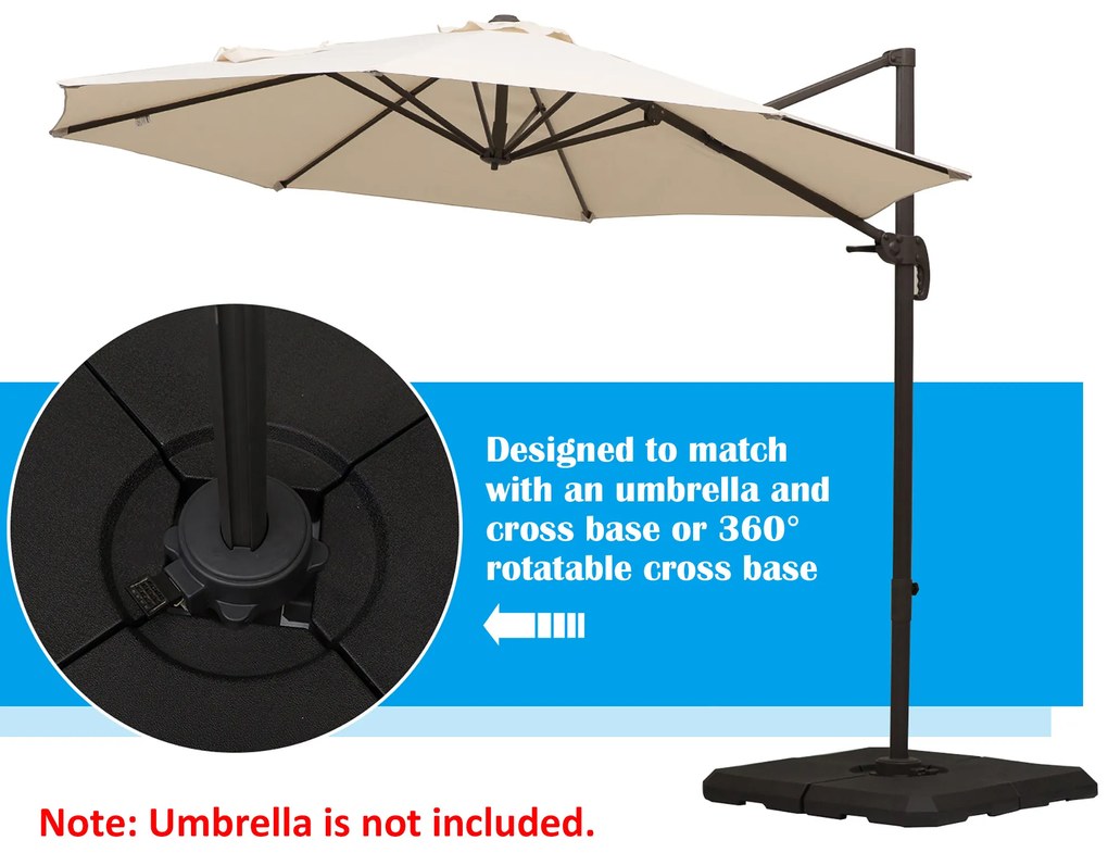 Outsunny Bază de Umbrelă cu Brat Modulară, Se Umple cu Apă/Nisip, pentru Umbrele cu Bază în Formă de Cruce, Negru, 100x100cm | Aosom Romania