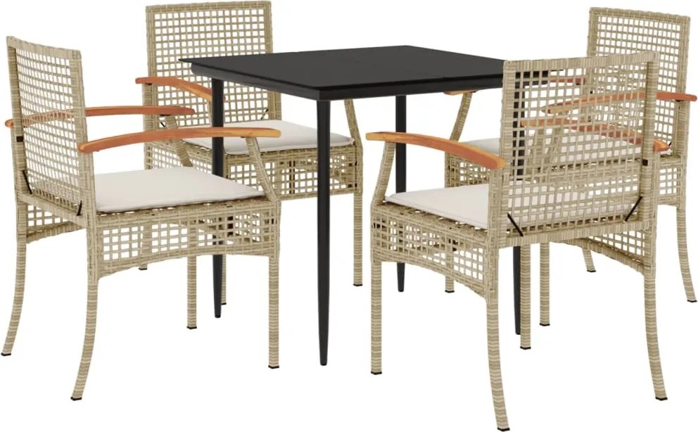 vidaXL Set mobilier de grădină cu perne, 5 piese, bej, poliratan