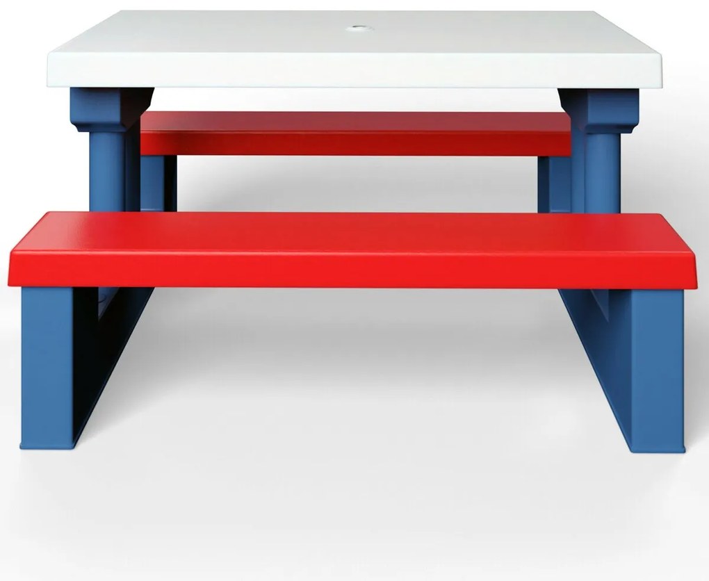 Set de șezut pentru copii cu umbrelă de soare JASMIN, 67x78,5x42,5cm, albastru/alb/roșu Spielwerk