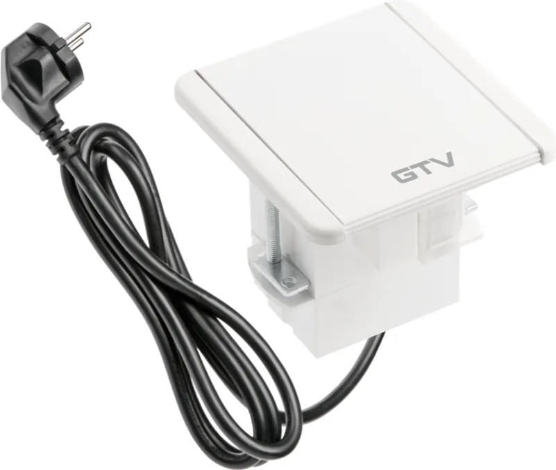 Priză încorporabilă în blat Flip GTV, 1 priză Schuko, 2 x USB A, HDMI, RJ45, alb, 92 x 98 mm L:92 mm; l:98 mm, Aluminiu/Plastic, Alb