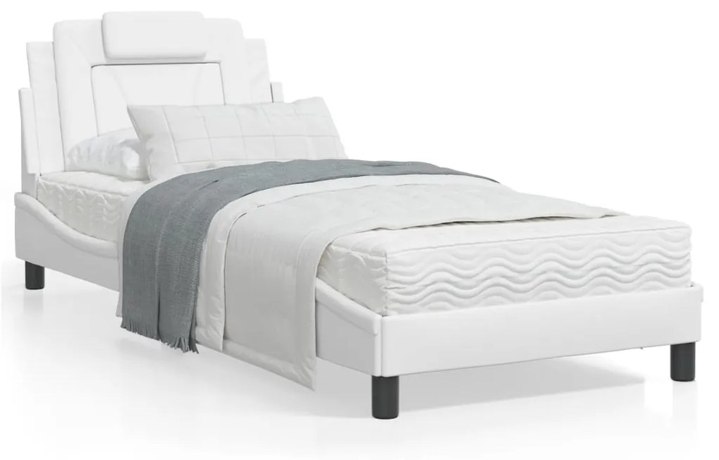 3208055 vidaXL Cadru de pat cu tăblie, alb, 80x200 cm, piele ecologică