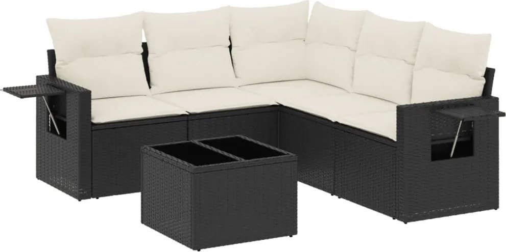 vidaXL Set mobilier de grădină cu perne, 6 piese, negru, poliratan