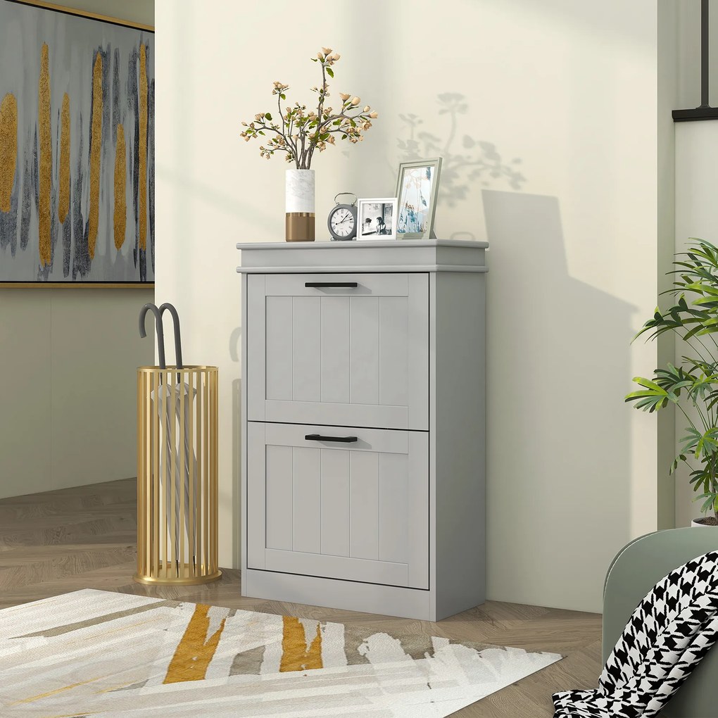 HOMCOM Mobilier pentru depozitare a pantofilor, 2 uși rabatabile, rafturi reglabile, pentru intrare, coridor, 54 x 24 x 82,5 cm, gri | Aosom Romania