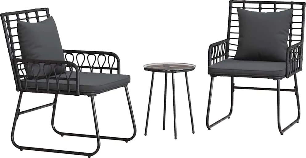 vidaXL Set de masă pentru grădină 3 pcs Negru și antracit poliratan