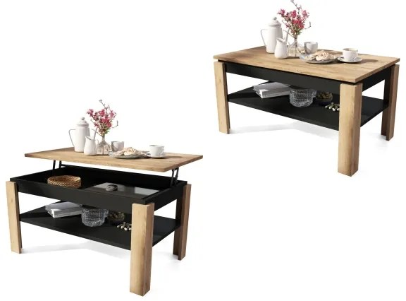 Masă de conferință extensibilă ADEN, blat rabatabil, stejar craft/negru