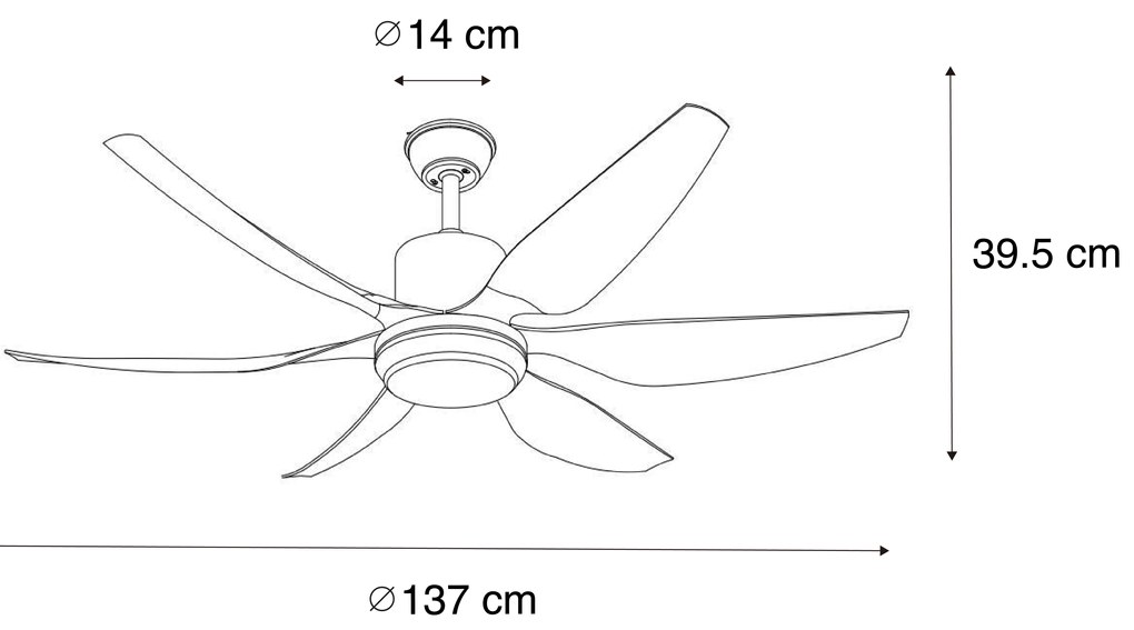 Ventilator de tavan alb 137cm incl. LED Dimmable cu telecomandă - Tak