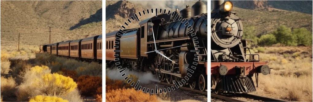 Tablou - Locomotivă cu aburi (cu ceas) (90x30 cm)
