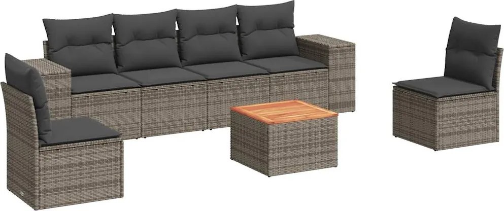 vidaXL Set canapele de grădină, 7 piese, cu perne, gri, poliratan