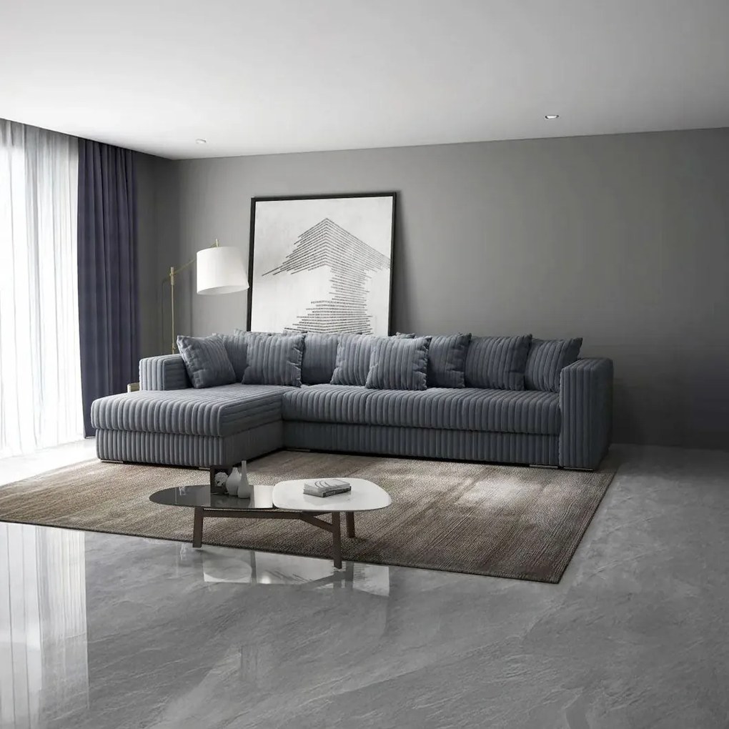 Colțar extensibil dumonde cu ladă de depozitare si sezut confortabil din spuma high-density, Gloria Ambience Gri II 320x183 cm