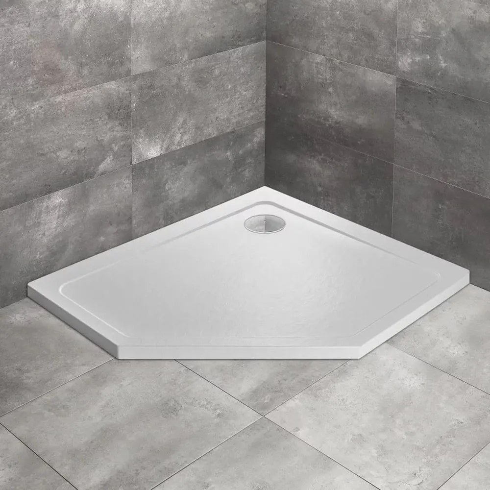 Cadita dus pentagonala Radaway Doros PT E Stone 100x80 cm acril alb dreapta
