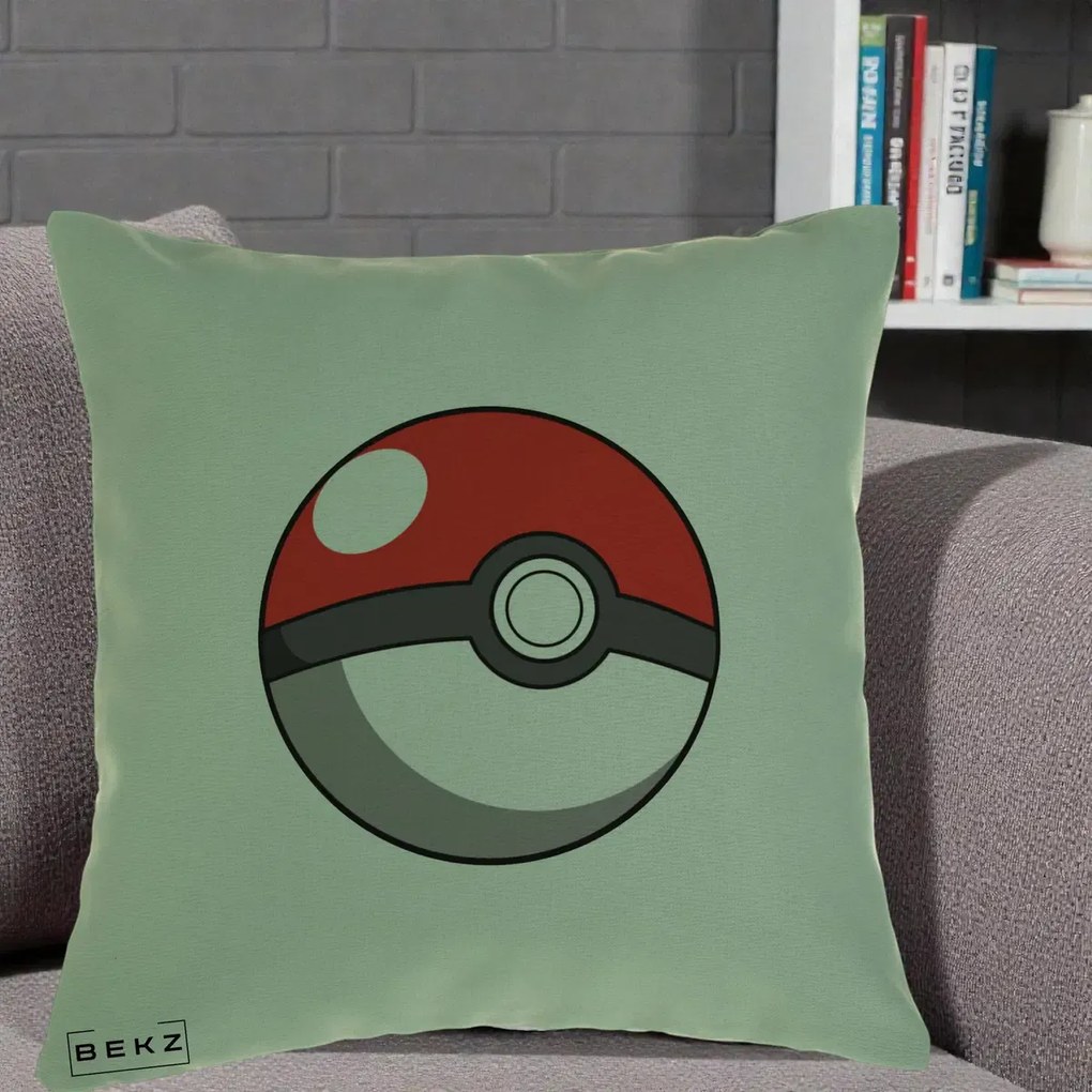 Perna Personalizata Pokeball Rosie, 40x40 cm, Verde, Husa Detasabila, Perna Inclusa, BEKZ®