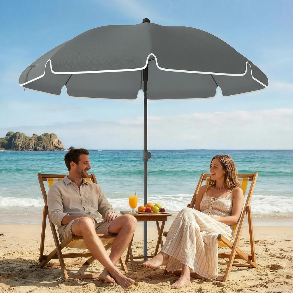 Outsunny Umbrelă de Plajă Inclinabilă cu Ancoră pentru Nisip și Geantă de Transport, Ø150x185 cm, Gri Închis | Aosom Romania