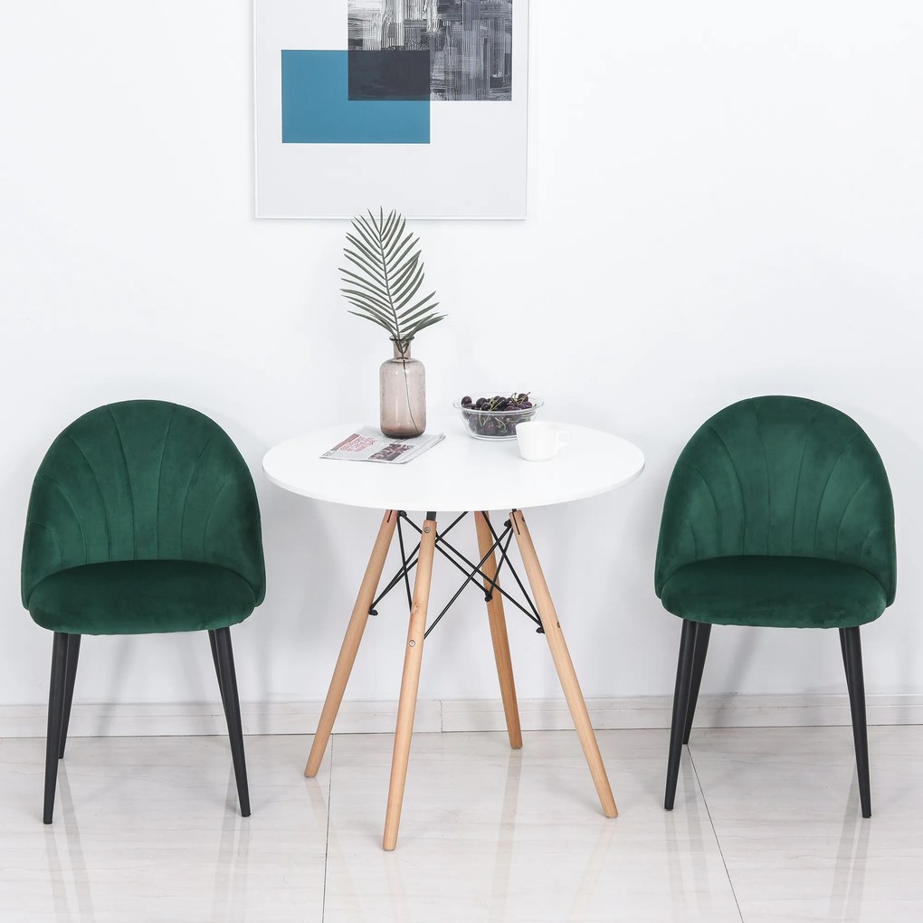 HOMCOM Set de 2 Scaune Căptușite fără Cotiere, Scaune pentru Sufrageri sau Bucatarie, 50x54x80 cm, Verde | Aosom Romania