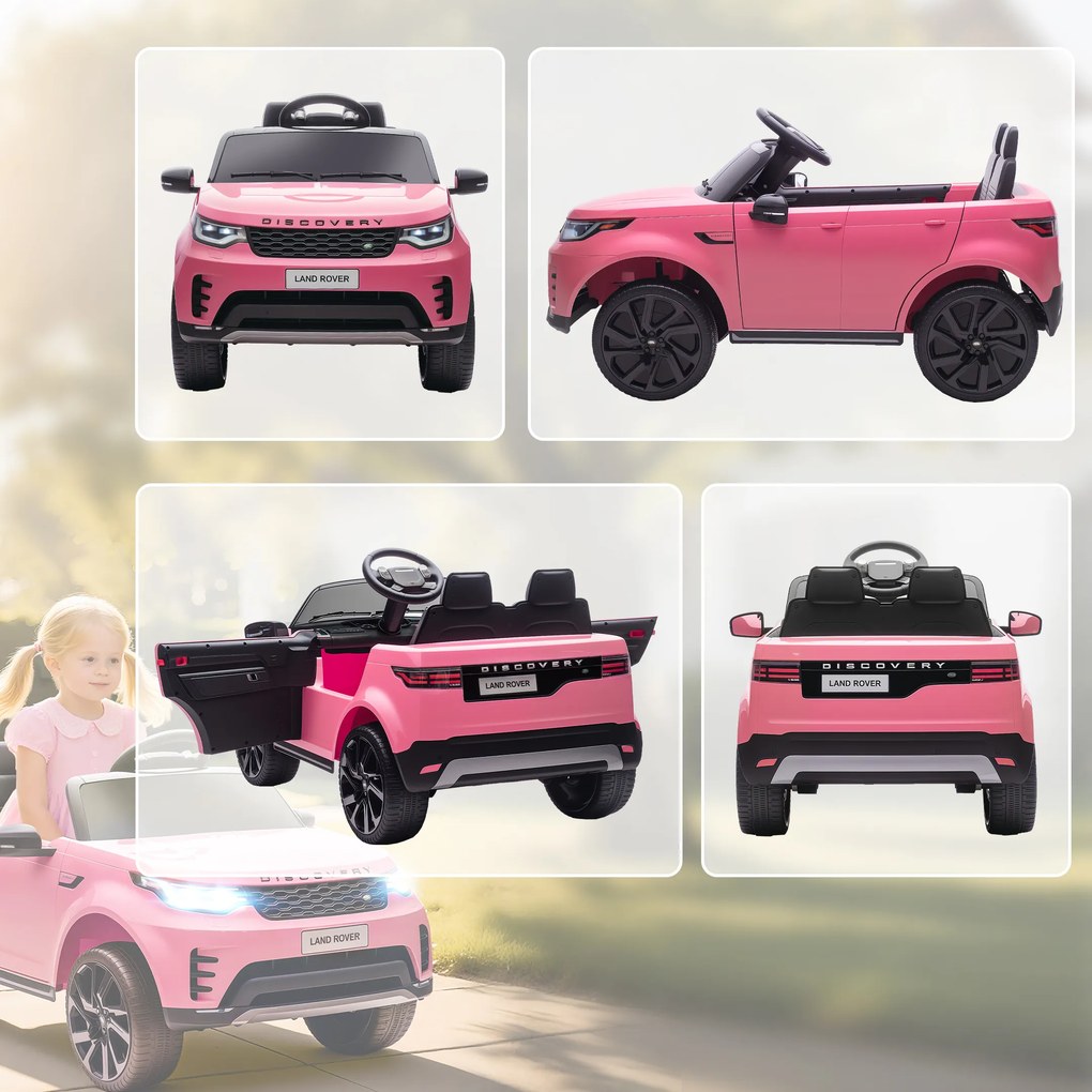 HOMCOM Mașină Electrică pentru Copii 3-6 Ani cu Licență Land Rover Discovery 12V, 2.5-4.5 km/h Auto Electrică pentru Copii cu 2 Motoare, Suspensii, Telecomandă, USB, Muzică, Faruri și Claxon, Roz | Aosom Romania