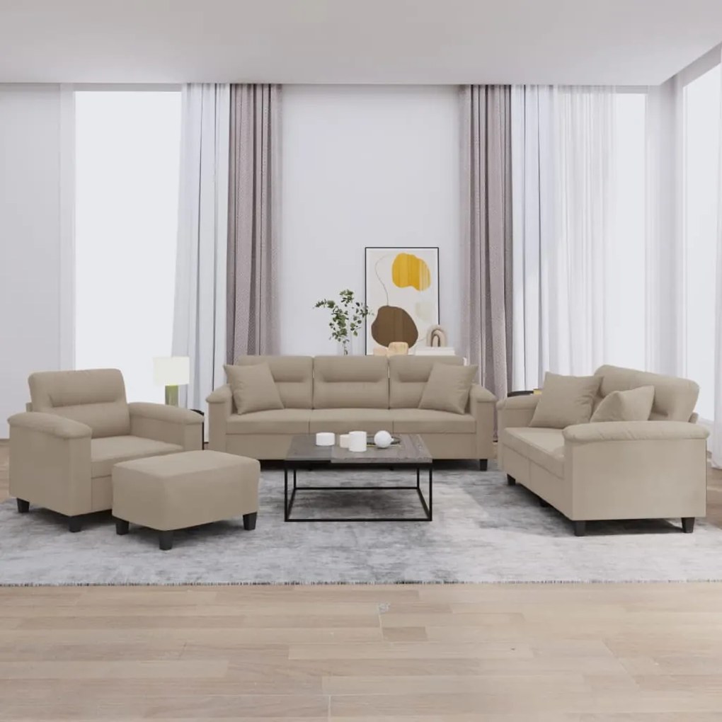 vidaXL Set de canapele cu perne, 4 piese, gri taupe, microfibră