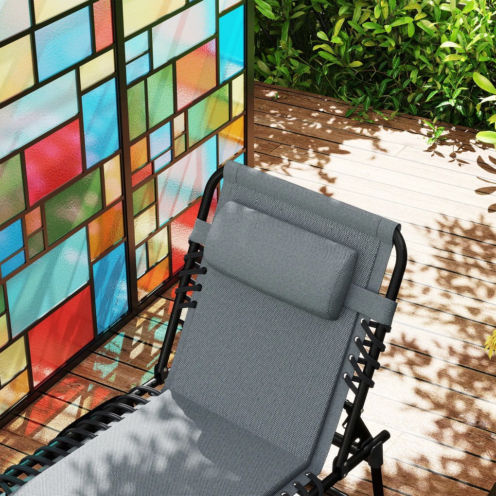 Outsunny Șezlong, șezlong pentru soare cu tapițerie și buzunar lateral, șezlong de grădină, șezlong pentru piscină, șezlong tapițat, Gri | Aosom Romania
