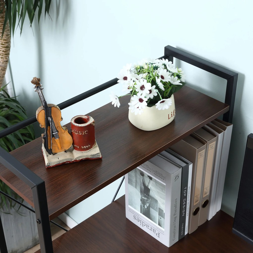 HOMCOM Birou de colț cu depozitare design industrial cu bibliotecă 3 rafturi panouri particulate aspect nuc metal negru | Aosom Romania