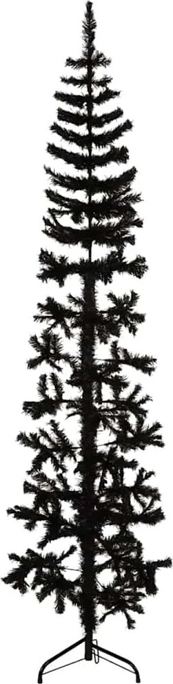 vidaXL Jumătate brad de Crăciun subțire cu suport, negru, 210 cm