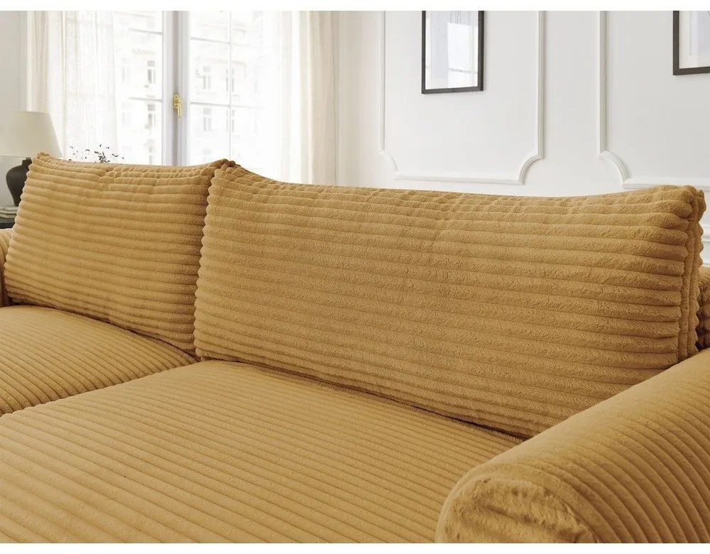 Colțar galben muștar extensibil cu tapițerie din catifea reiată (cu colț pe partea stângă ) Lucien – Bobochic Paris