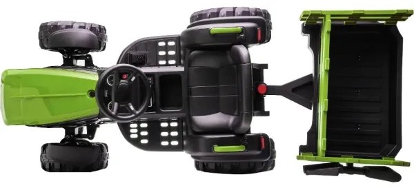 Tractor electric cu remorcă, pentru copii 2x30W/7000 mAh negru/verde + telecomandă