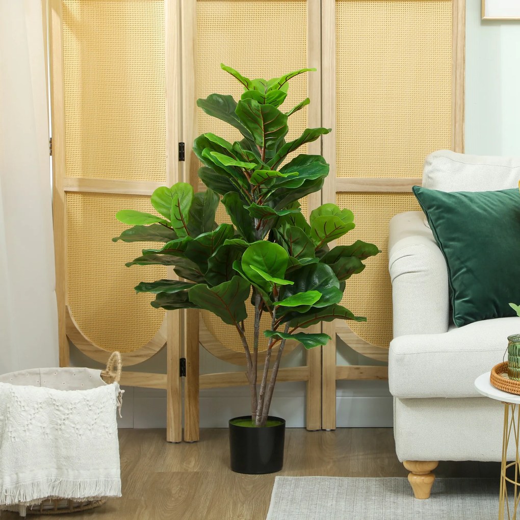 HOMCOM Fig Violin Artificial 110cm Planta artificiala, Plastica Plante artificiale in ghiveci, Decor moder Conta | Aosom Romania