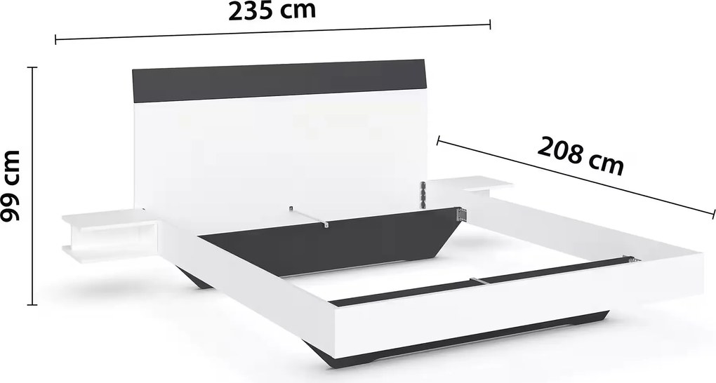 Set dormitor format din 4 piese, dulap, cadru pat 160/200 cm și 2 noptiere, culoare alb cu gri antracit
