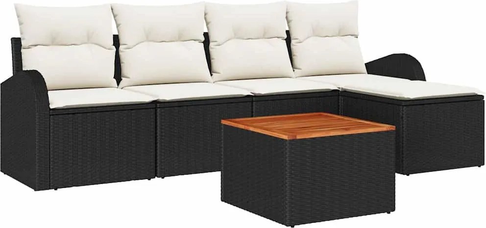 vidaXL Set de canapele pentru grădină 6 pcs Negru și Crem poliratan