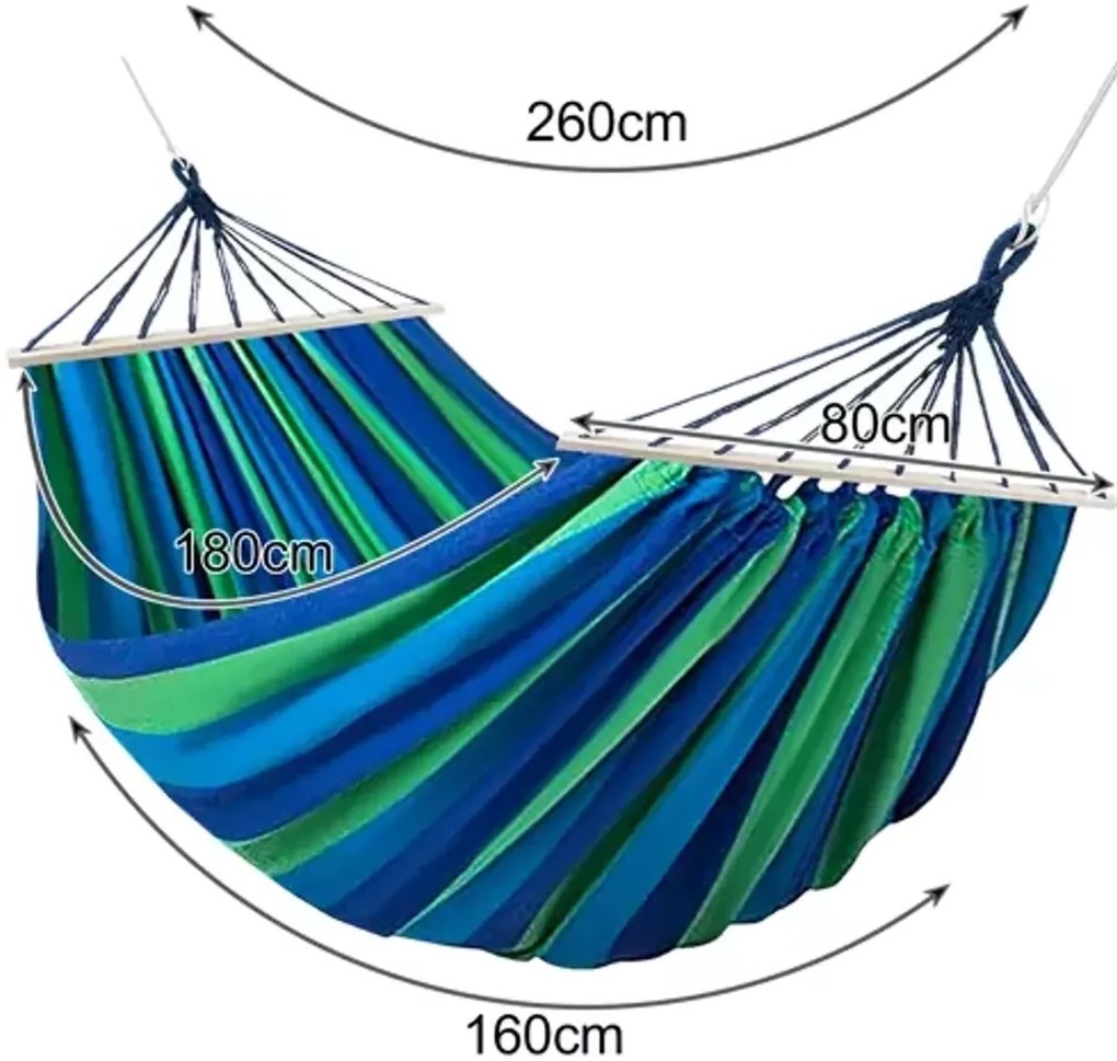 Hamac albastru-verde HAMARI pentru 2 persoane 260x160 cm