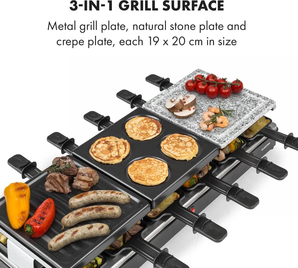 Klarstein Fonduelette XL, 3 în 1 raclette grill & fondue, piatră naturală, 1650 W, 12 Persoane