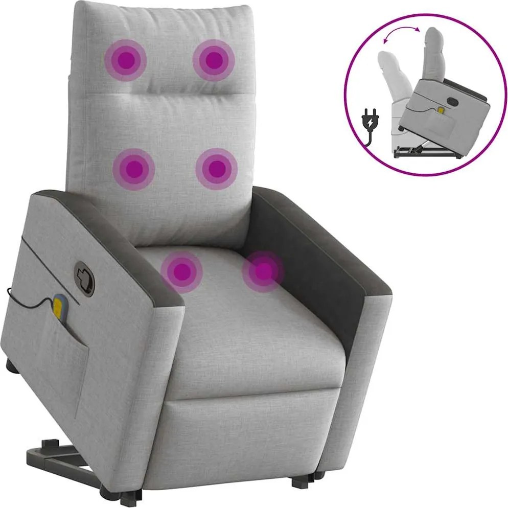 vidaXL Scaun de masaj în picioare, înclinat, țesătură gri nor