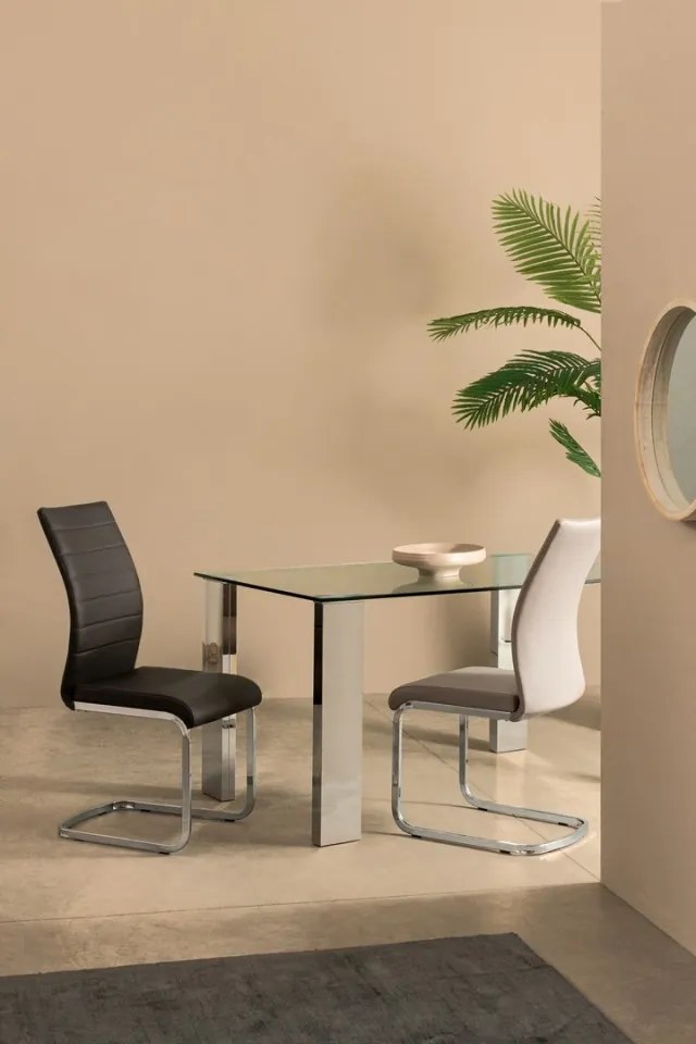 Masa dining pentru 6 persoane transparenta/crom din sticla temperata, 140 cm, New Arley Bizzotto