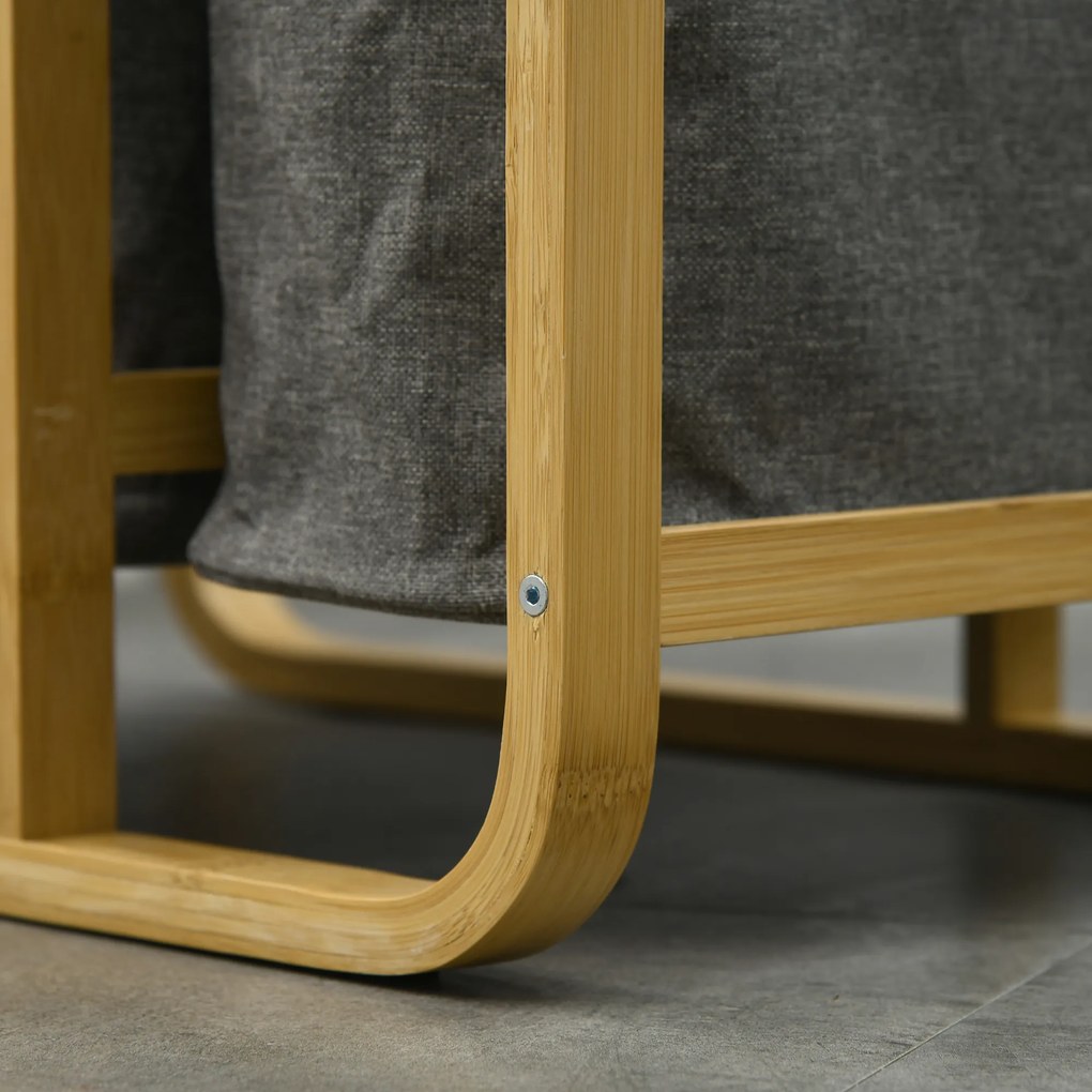 HOMCOM Coș de rufe cos de depozitare coș de rufe murdare din bambus 3 coșuri - 49l x 33P x 70H cm gri | Aosom Romania