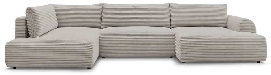 Colțar gri deschis/bej extensibil/cu spațiu de depozitare cu tapițerie din catifea reiată (cu colț pe partea stângă/în formă de "U") Lucien – Bobochic Paris