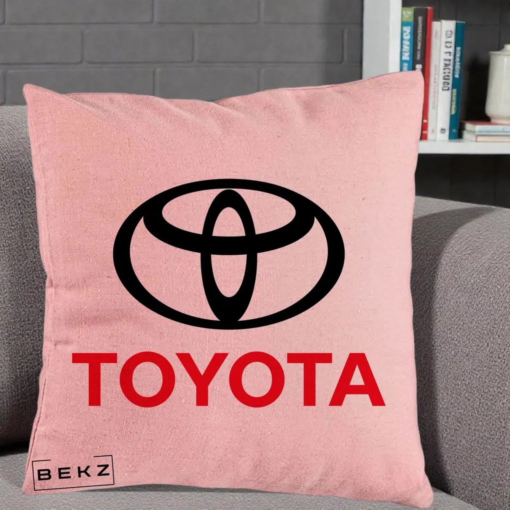Perna Personalizata cu emblema Toyota, 40x40 cm, Roz, Husa Detasabila, Perna Inclusa, BEKZ®