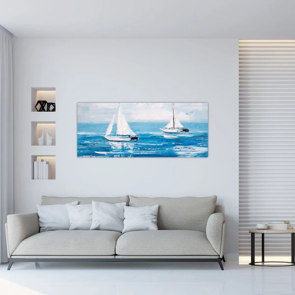 Tablou - Pictură yacht pe mare (120x50 cm)