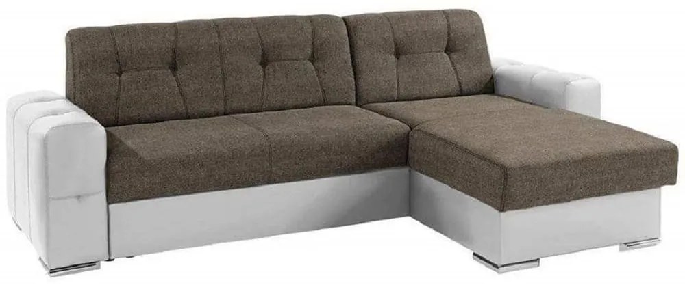 Coltar extensibil Zenton, 3 locuri, material textil/piele ecologica, maro/crem, lada depozitare, reversibil