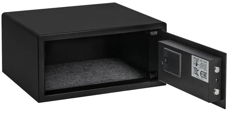 Seif electronic Adler AD 1045, 200x420x370 mm, 14 l, Blocare după 4 încercări greșite, Avertizare baterie descărcată, Negru