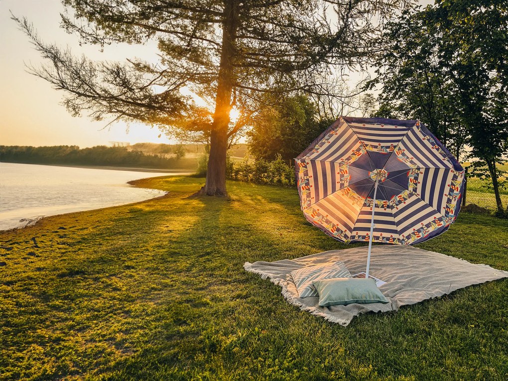 Umbrela de soare alb-albastru, LUMINA 180 cm