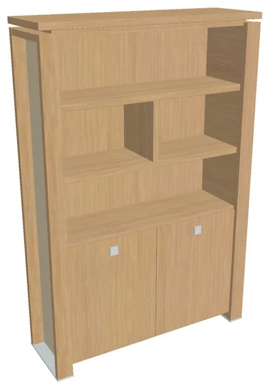Dulap înalt Verno+ S 140 x 46 x 210 cm, cu rafturi, stejar deschis / vanilie