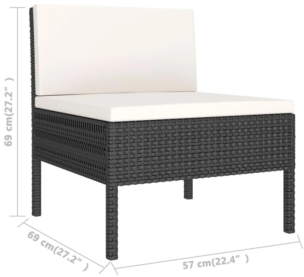 Set mobilier de gradina cu perne, 9 piese, negru, poliratan negru si crem, 2x colt + 5x mijloc + 2x masa, 1